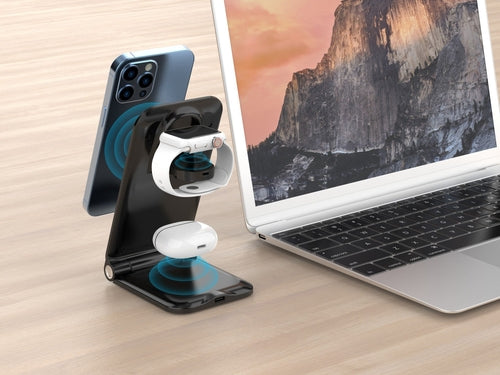 Techancy 3-in-1 Wireless Charger 15W – Faltbare Ladestation für Smartphone, Watch & Kopfhörer