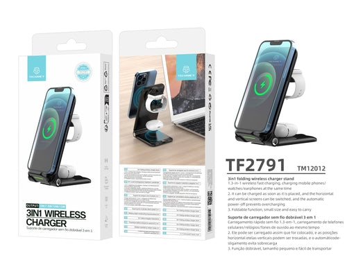 Techancy 3-in-1 Wireless Charger 15W – Faltbare Ladestation für Smartphone, Watch & Kopfhörer