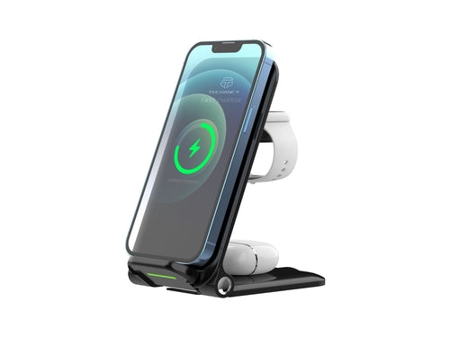 Techancy 3-in-1 Wireless Charger 15W – Faltbare Ladestation für Smartphone, Watch & Kopfhörer