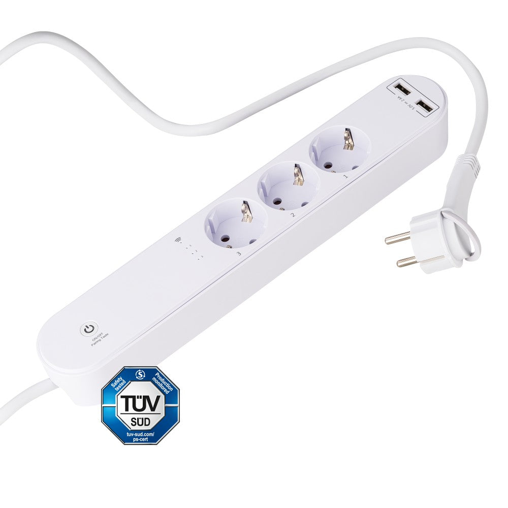 Smart Home 3-fach Steckdosenleiste WLAN & USB, weiß, 1,5 m